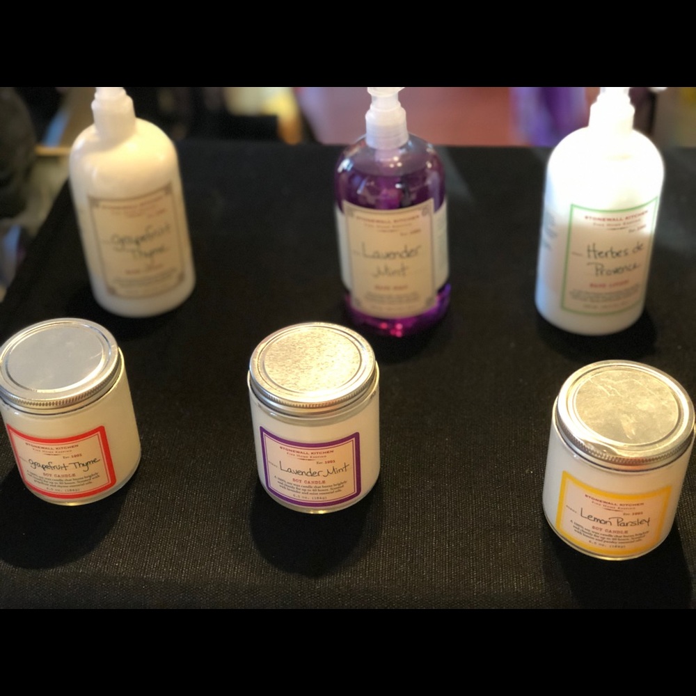 Lemon parsley candles, lavender candles, etc